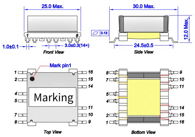 SMD ピック & プレースメントに適した EFD20 フライバック トランス